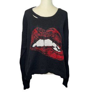 NWOT Lauren Moshi Black Distressed Biting Lip Sweater Size Large